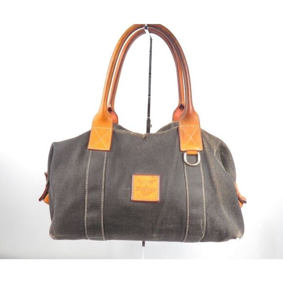 Vintage Dooney & Bourke Smoke Black Canvas Distressed Large Shoulder Bag Red - Picture 1 of 7